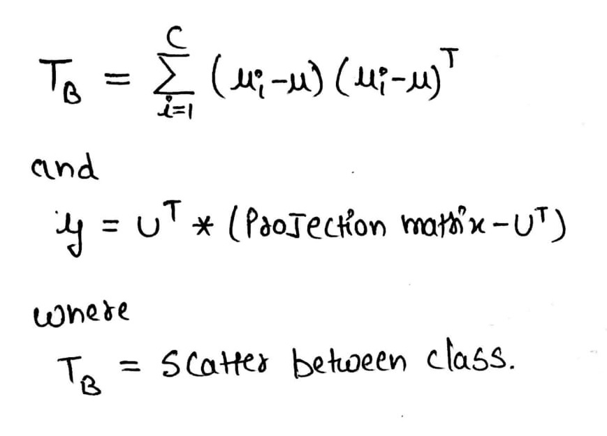 This image describes the formula to calculate scatter between class for linear discriminant analysis in dimension reduction techniques.